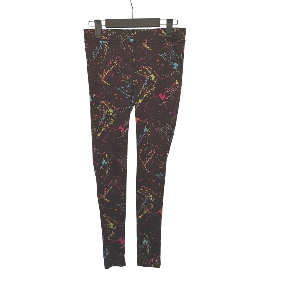 Extreme 80s‎ Splatter Paint Leggings Small Black Neon Glow Party Rave Festival